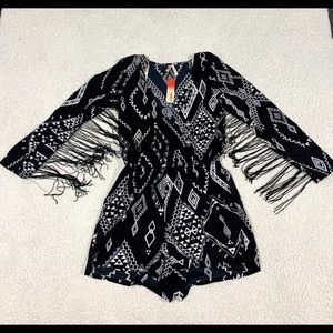 NWT Tribal Print Fringed Romper-Size S